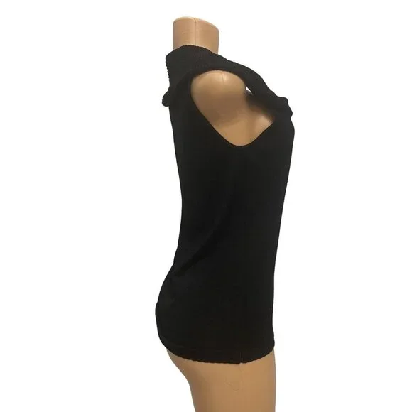 Jones New York Collection Women Black Knit Top Sleeveless Drape Neck Size Small - Picture 5 of 8